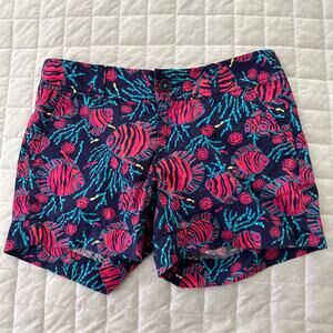 Lilly Pulitzer Shorts Womens 00 Navy Blue Jammin Fish Preppy Coastal New England